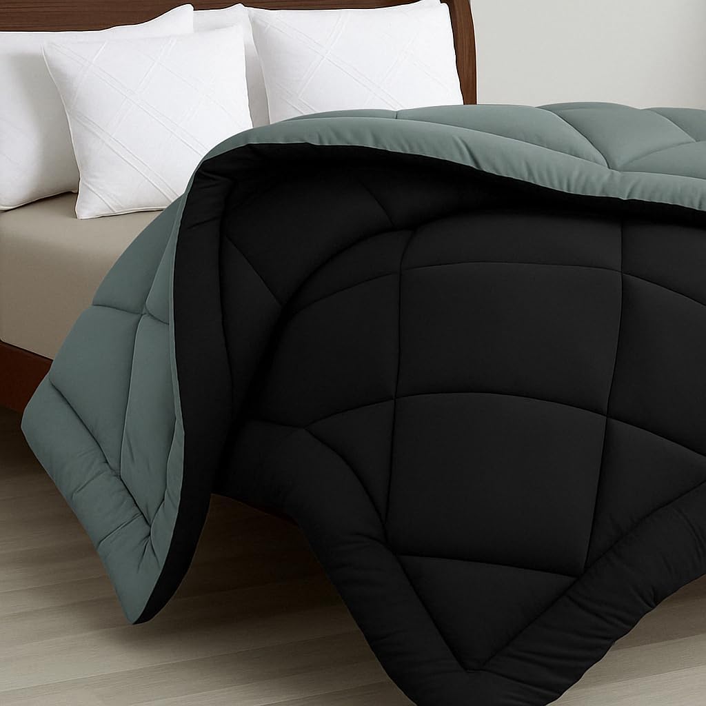 Microfiber Reversible AC Comforter/Blanket for Double Bed | Ultra Soft & Dual Colour All Weather Duvet |Black & Grey, 200 GSM