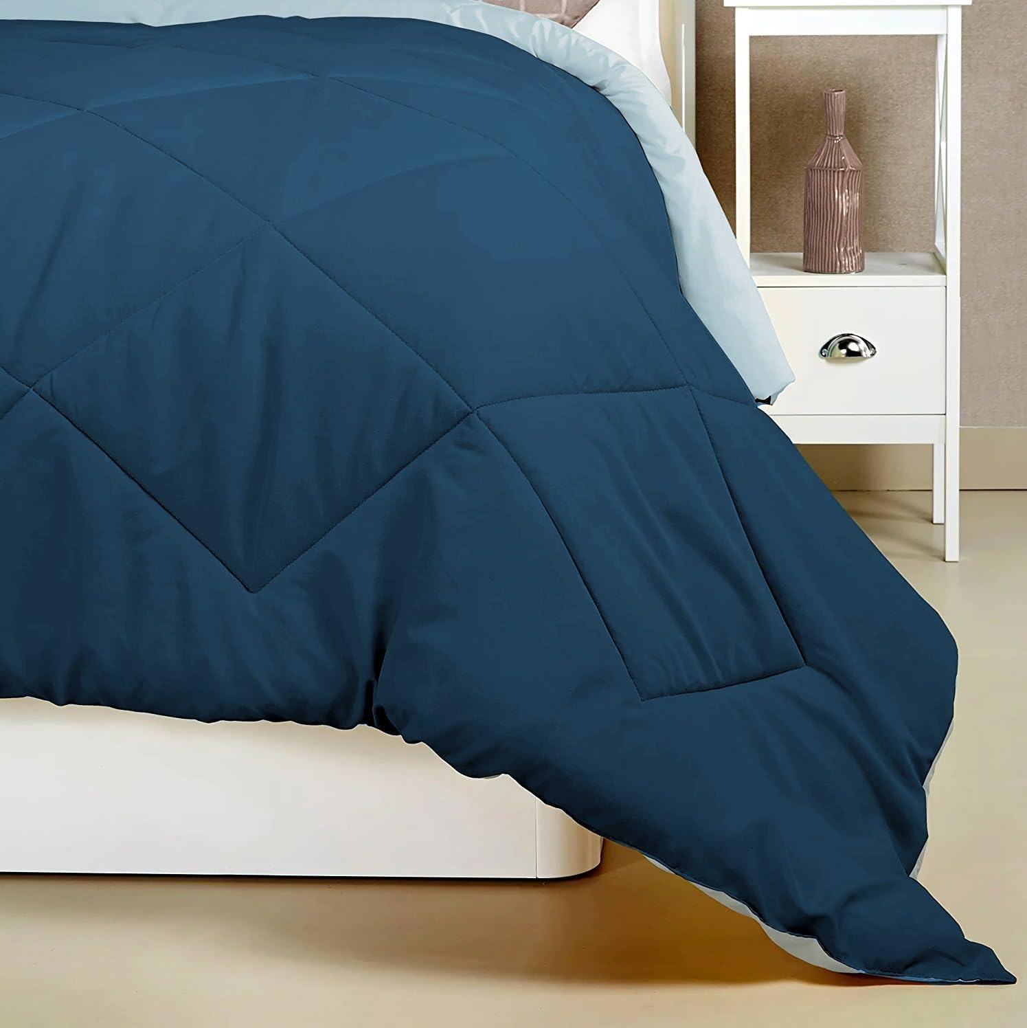 Microfibre All Season/AC/Summer Solid Reversible Double Bed Comforter Blanket | Blanket | Dohar | Duvets - (220 GSM, Aqua and Blue)