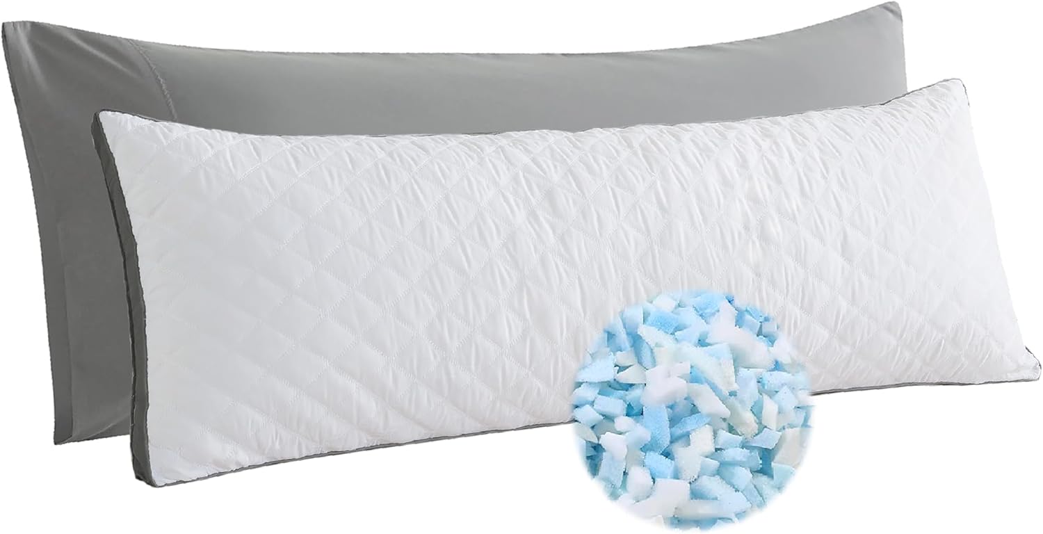 Memory Foam Body Pillow with Removable Pillowcase-Fluffy Body Pillows for Adults -Large Long Bed Pillows for Sleeping - 20x54 inch, White