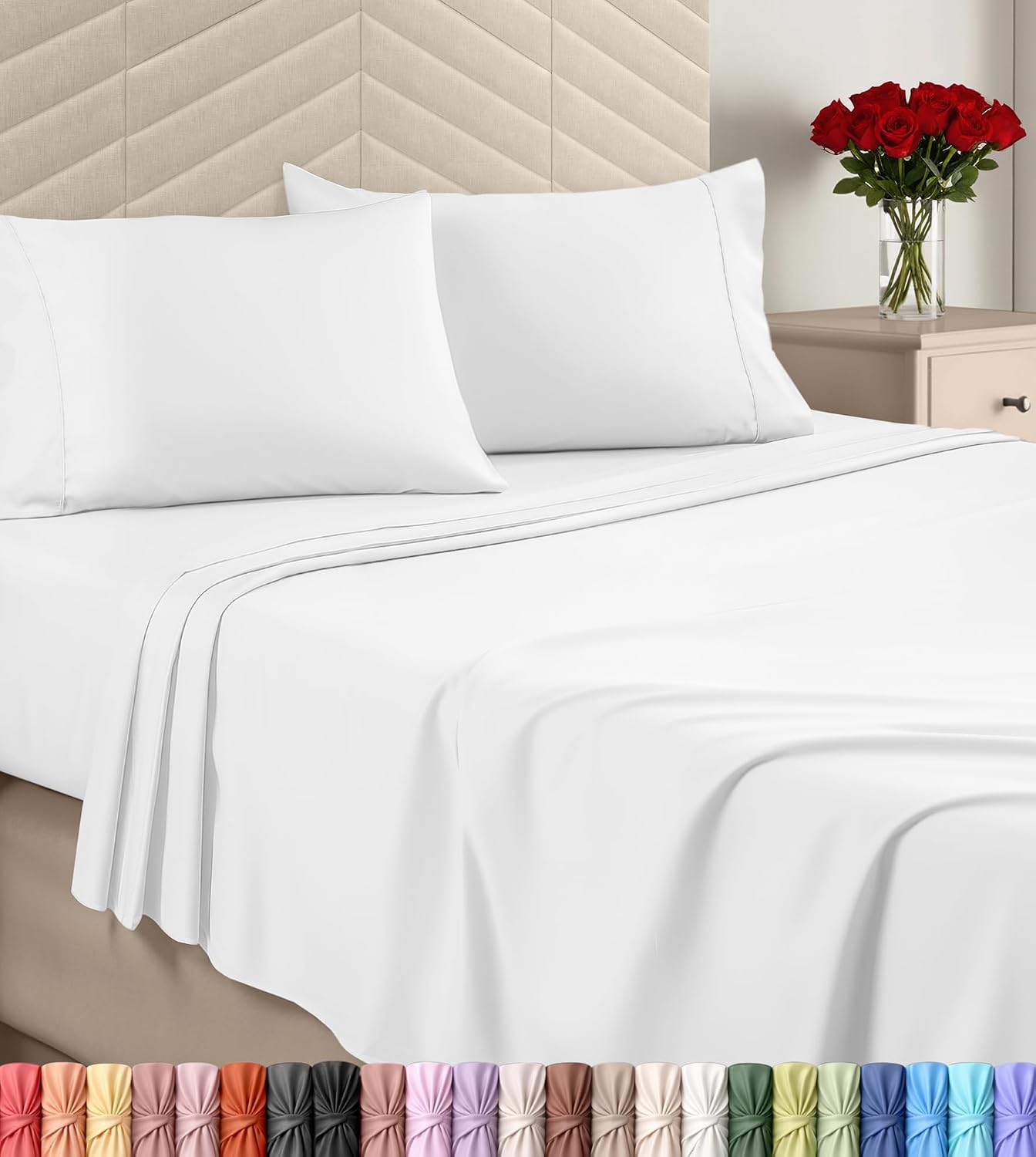 Queen Sheet Set - Brushed Microfiber - Soft Bed Sheets for Queen Size Bed Set - Luxury Bedding Sheets with Fitted Sheet, Flat Sheet & 2 Pillow Cases - Deep Pocket (White)