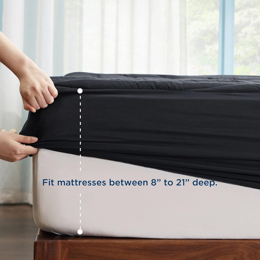 Black King Mattress Pad - Quilted Fitted Mattress Topper Protector with 8-21 Inches Deep Pocket, Noiseless Breathable Bed Cover Padded, Machine Washable, Black,78x80 Inches