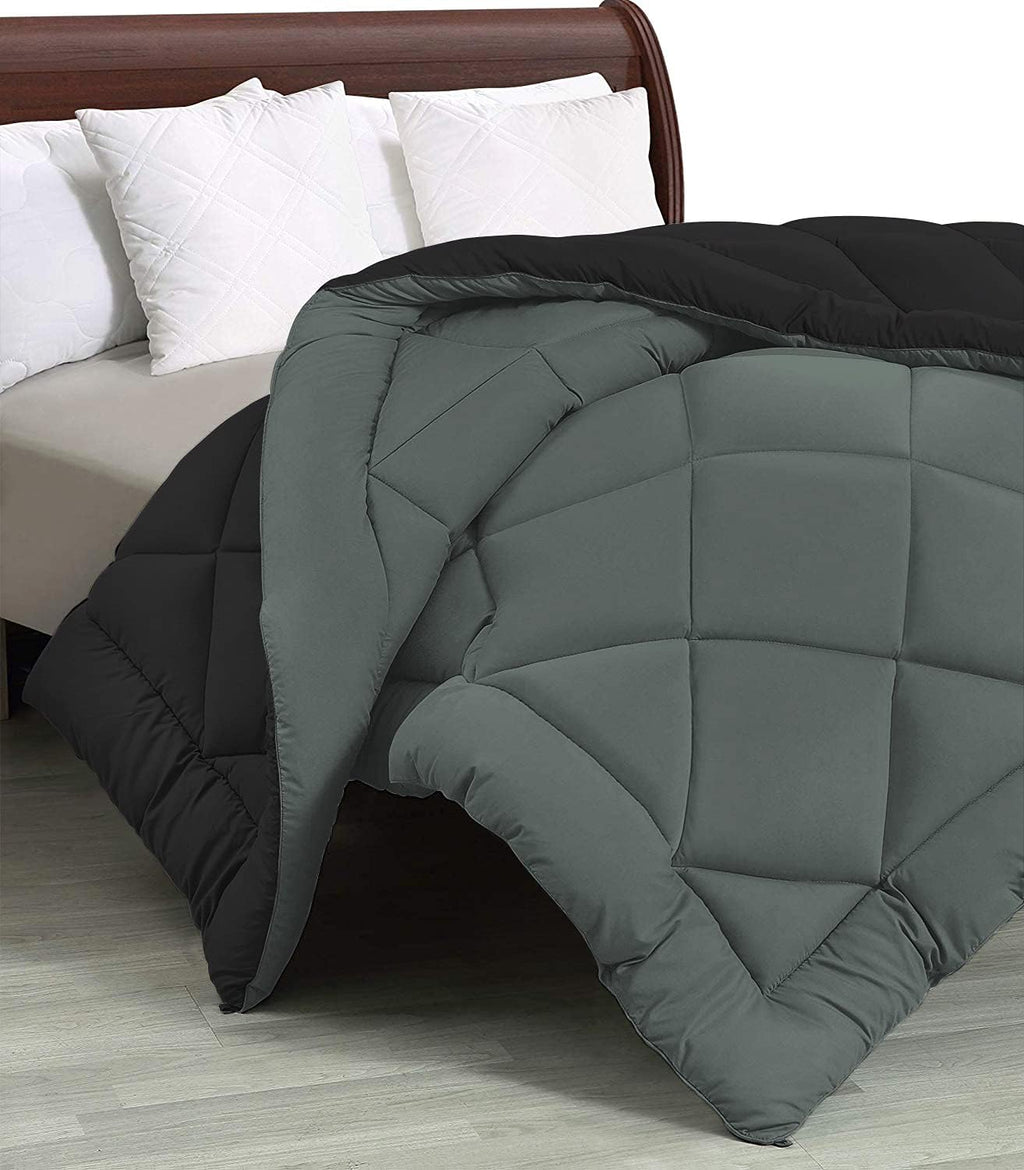 Microfiber Reversible AC Comforter/Blanket for Double Bed | Ultra Soft & Dual Colour All Weather Duvet |Black & Grey, 200 GSM