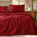 100% Cotton Queen Size Sheets Set - 1000 Thread Count，Luxury Cotton Bed Sheets，Breathable & Cooling Bedding and Pillow Cases, 16 Inch Deep Pocket - 4 Piece (Burgundy, Queen)