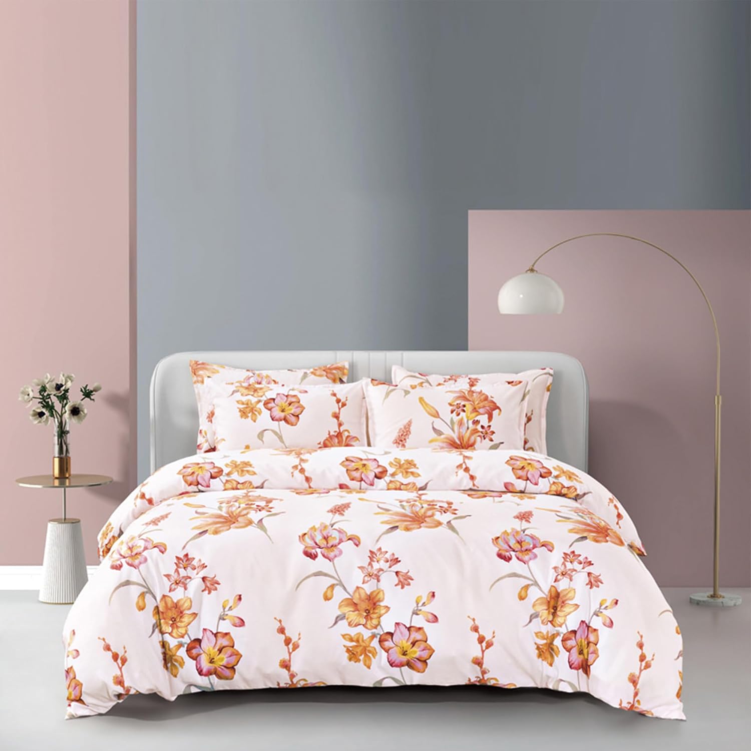 Silkysoft Printed 980TC Cotton-Blend Bedsheet Set – Soft, Lightweight, Hypoallergenic, Full Elastic 14" Deep Pocket Fitted Sheet, Includes Pillow & Bolster Cases, Single to King Sizes