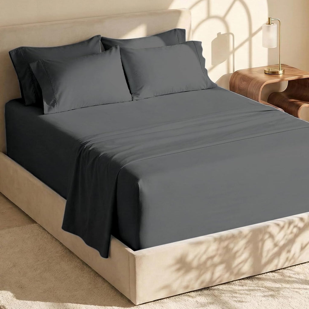 Extra Deep Pocket Queen Sheets Sets - Fits Mattress 18-24 Inches Deep - Extra Deep Pocket Sheets - 6 Piece Queen Size Sheets - Queen Sheets Deep Pocket - Grey Sheets