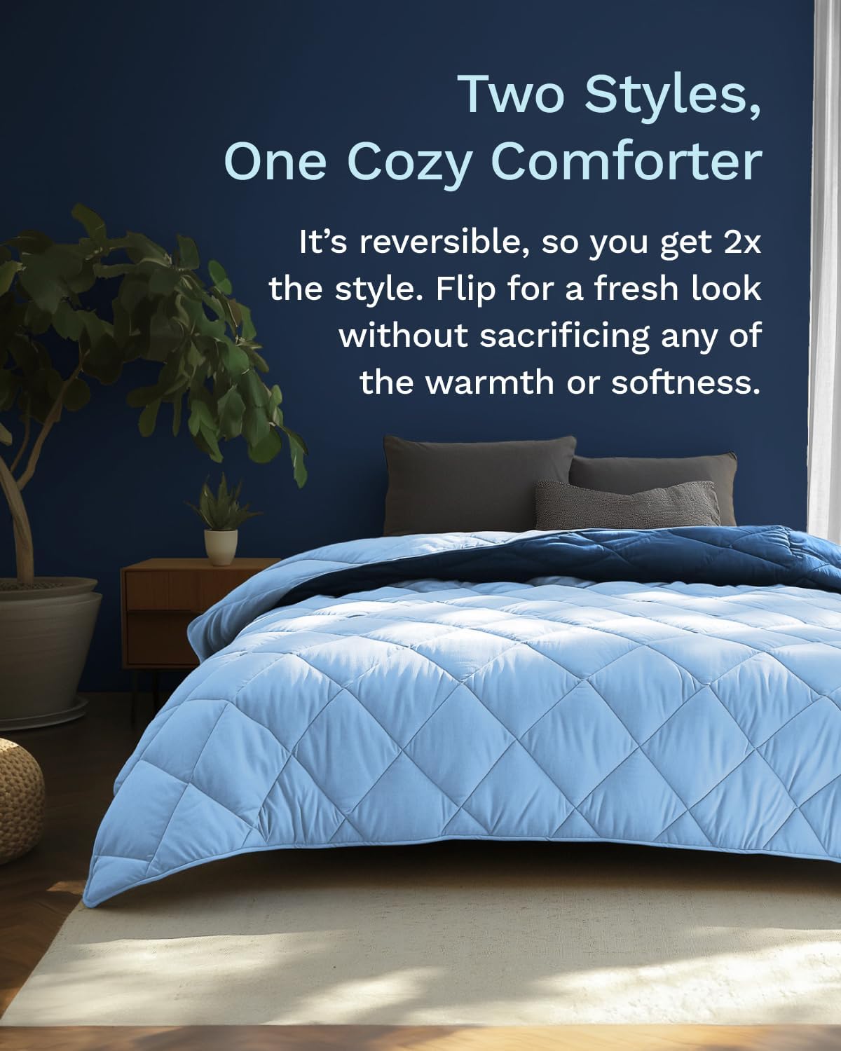 All Seasons Twin/Twin XL Down Alternative Reversible Comforter - Perfect for Dorm Bedding - Breathable Premium Twin Extra Long Soft Microfiber Light Blue/Navy