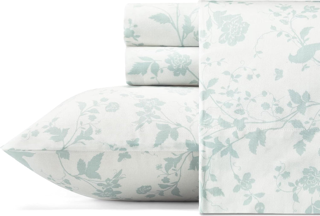 Queen Sheets, Soft Sateen Cotton Bedding Set - Sleek, Smooth, & Breathable Home Decor (Garden Palace Blue, Queen)