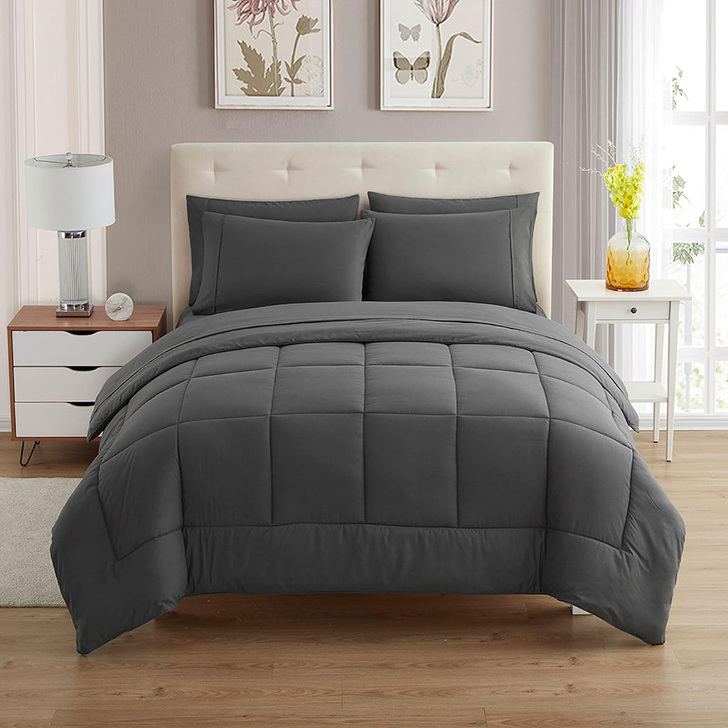 Full Size Comforter Set with Sheets - 7-Piece Bedding Collection - 1 Comforter, 1 Fitted Sheet, 1 Flat, 4 Pillowcases - Deep Pocket - Soft & Breathable Premium Quality - Ideal for All Seasons, Gray