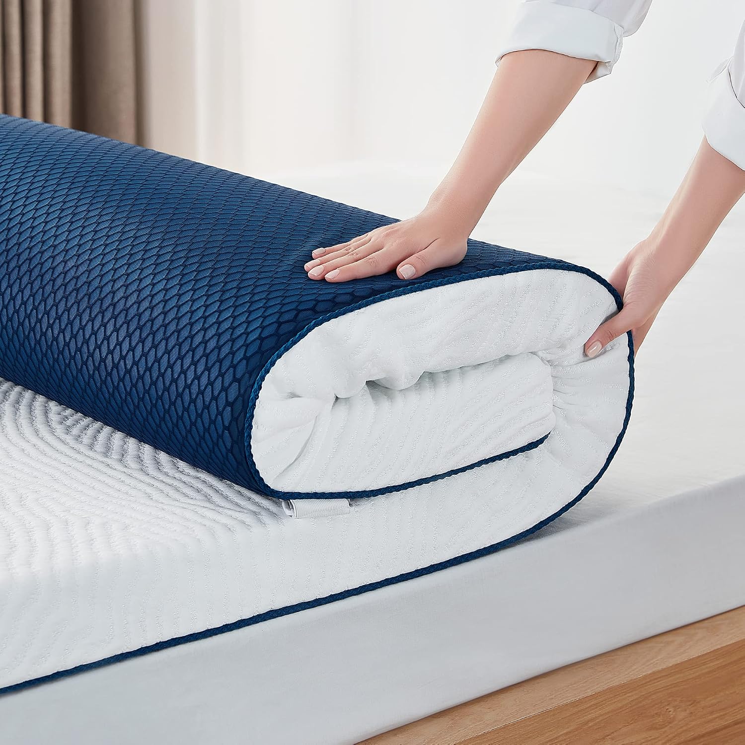 Mattress Topper Gel Topper 90 x 200 cm, 7.5 cm Height Topper Made of Gel Memory Foam, H2/H3 Hardness Gel Mattress Topper with Washable Tencel Cover