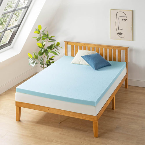 3 Inch Ventilated Memory Foam Mattress Topper, Cooling Gel Infusion, CertiPUR-US Certified, Queen Blue