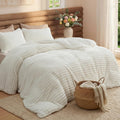 Fluffy Comforter Set Queen - Super Soft Faux Fur Comforter Queen Size White, Winter Warm Fleece Bedding Set, Plush Fuzzy Bed Set, 3 Pieces, 1 Shaggy Comforter with 2 Pillowcases