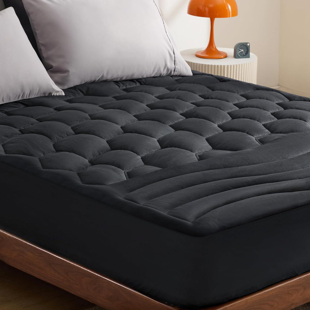 Black King Mattress Pad - Quilted Fitted Mattress Topper Protector with 8-21 Inches Deep Pocket, Noiseless Breathable Bed Cover Padded, Machine Washable, Black,78x80 Inches