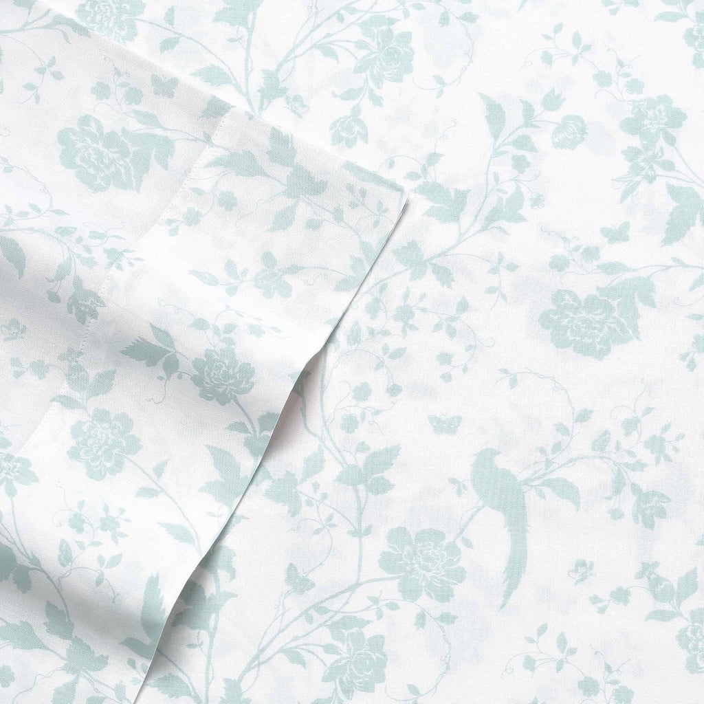 Queen Sheets, Soft Sateen Cotton Bedding Set - Sleek, Smooth, & Breathable Home Decor (Garden Palace Blue, Queen)