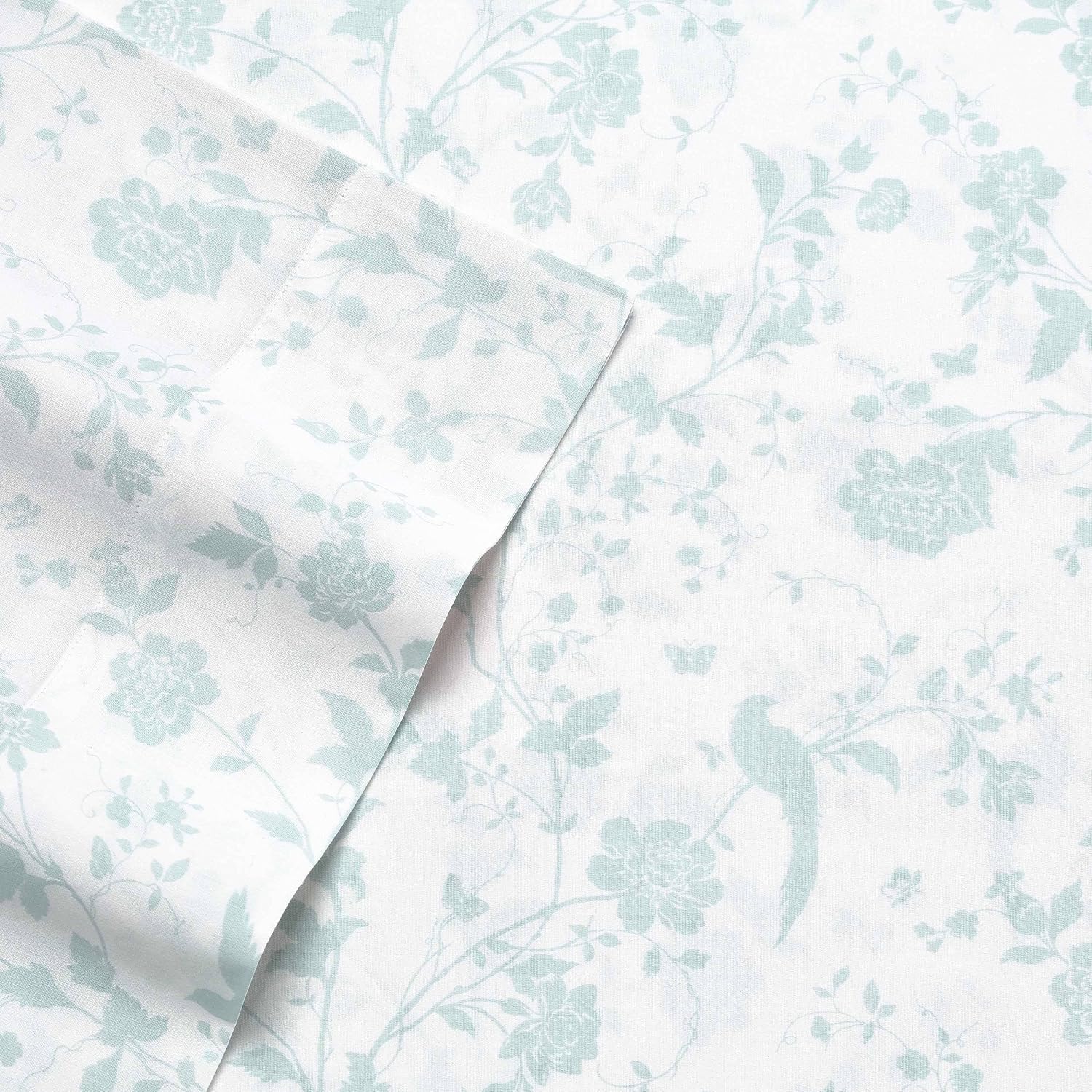 Queen Sheets, Soft Sateen Cotton Bedding Set - Sleek, Smooth, & Breathable Home Decor (Garden Palace Blue, Queen)