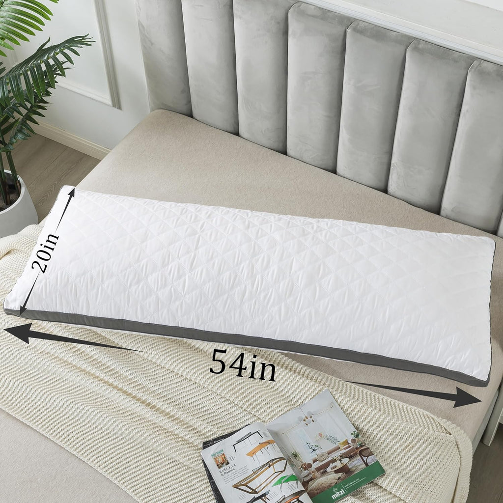 Memory Foam Body Pillow with Removable Pillowcase-Fluffy Body Pillows for Adults -Large Long Bed Pillows for Sleeping - 20x54 inch, White