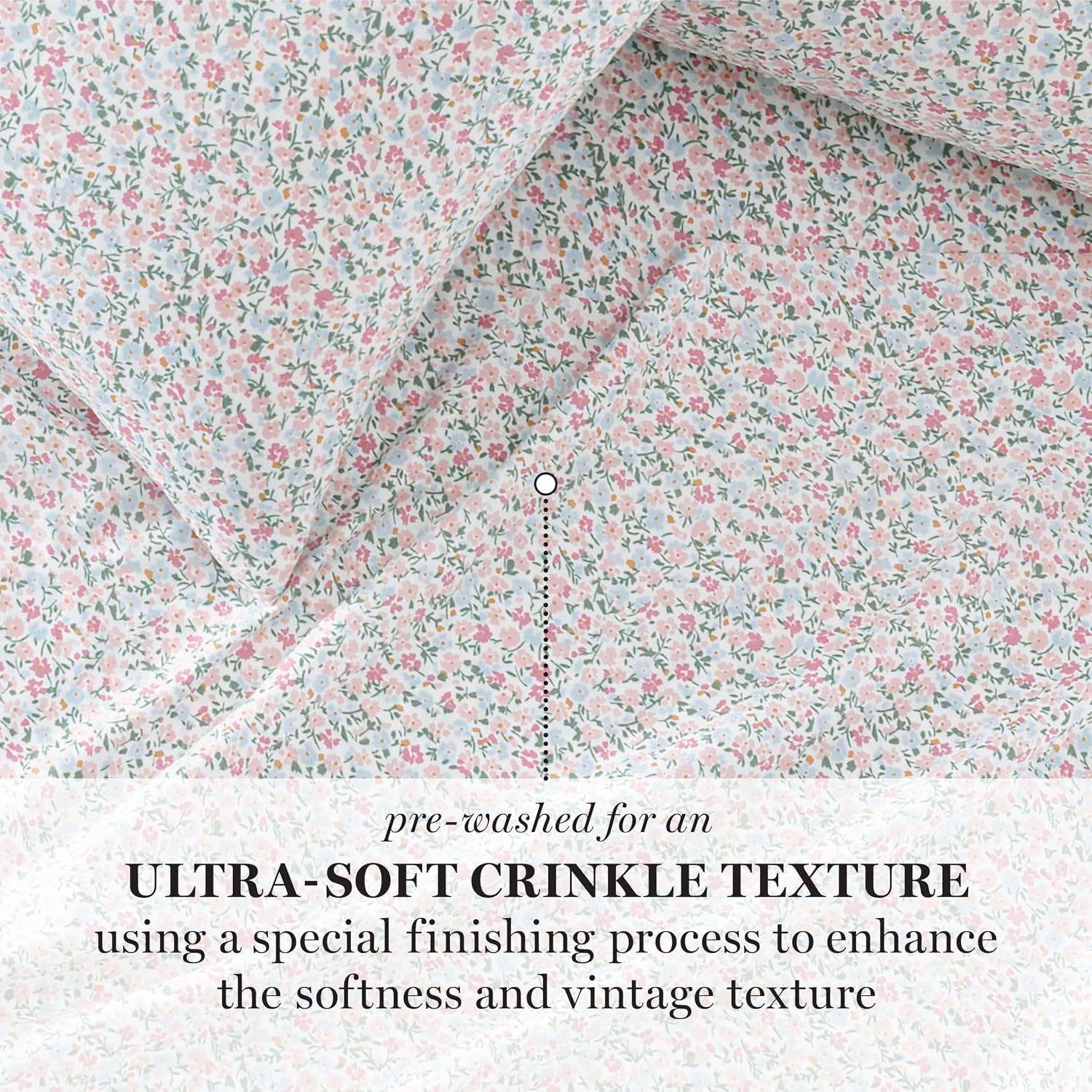Sea Pink Ditsy Floral Print Full Sheet Set - 4 Piece, Ultra Soft, Washed Microfiber, Printed Pink Blue Bed Sheets, 1 Flat Sheet, 1 Fitted Sheet, 2 Standard Pillowcases