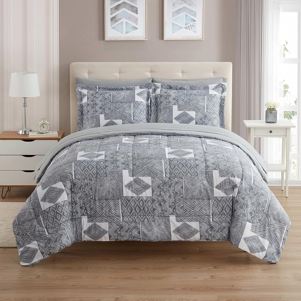Collection 7 Piece Comforter Set Bag Solid Color All Season Soft Down Alternative Blanket & Luxurious Microfiber Bed Sheets, Tulsa, Full