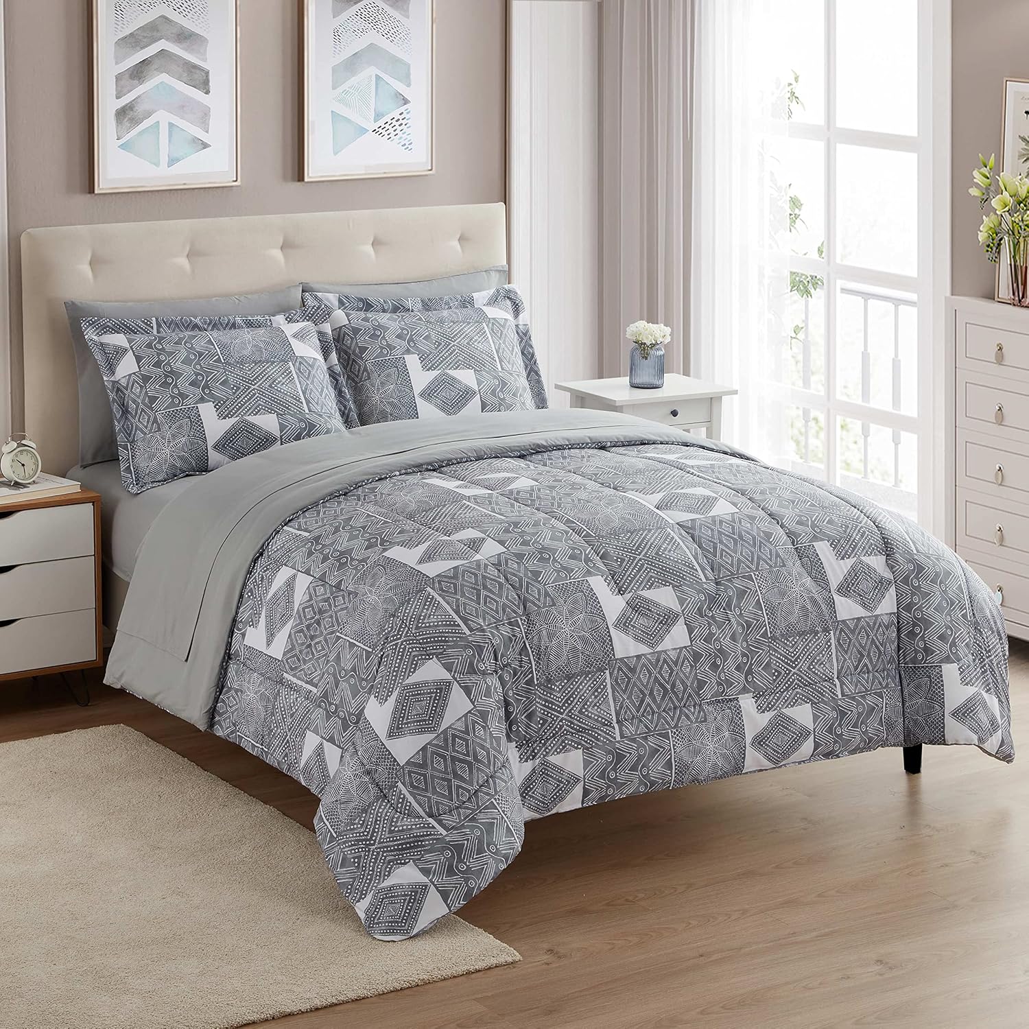 Collection 7 Piece Comforter Set Bag Solid Color All Season Soft Down Alternative Blanket & Luxurious Microfiber Bed Sheets, Tulsa, Full